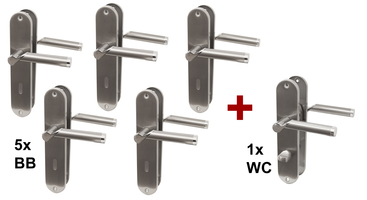 Renovierungstürbeschlag 6er Set Edelstahl für 5 Zimmertüren+ 1 Bad-WC Tür
