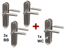 Renovierungstürbeschlag 4er Set Edelstahl für 3 Zimmertüren+ 1 Bad-WC Tür