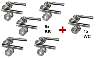 Türbeschlag Lissabon 6er Set Chrom/Edelstahlfärbig satiniert für 5 Zimmertüren+1 Bad-WC-Tür