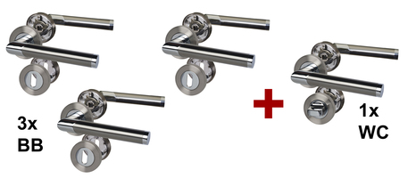 Türbeschlag Lissabon 4er Set Chrom/Edelstahlfärbig satiniert für 3 Zimmertüren+1 Bad-WC-Tür